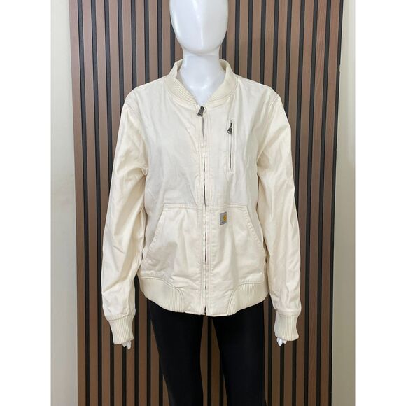 Carhartt Jackets & Blazers - Carhartt Rugged Flex Women's XL White Jacket Cotton Bomber Mesh Lined Workwear
